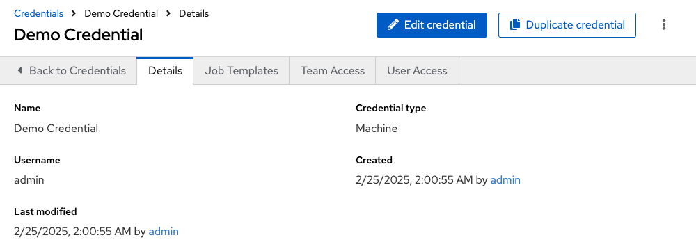 Credentials - Demo credential details